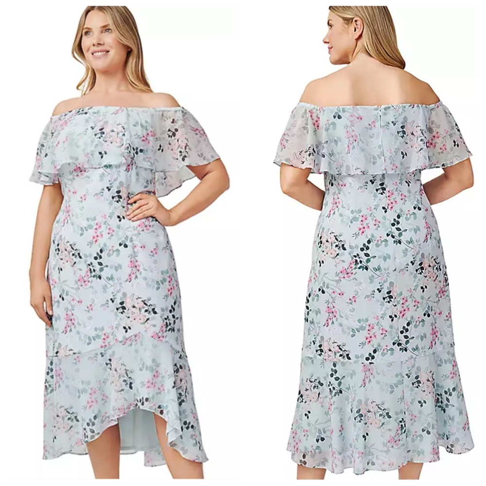 Adrianna Papell Floral Print Off-The-Shoulder Dress 12